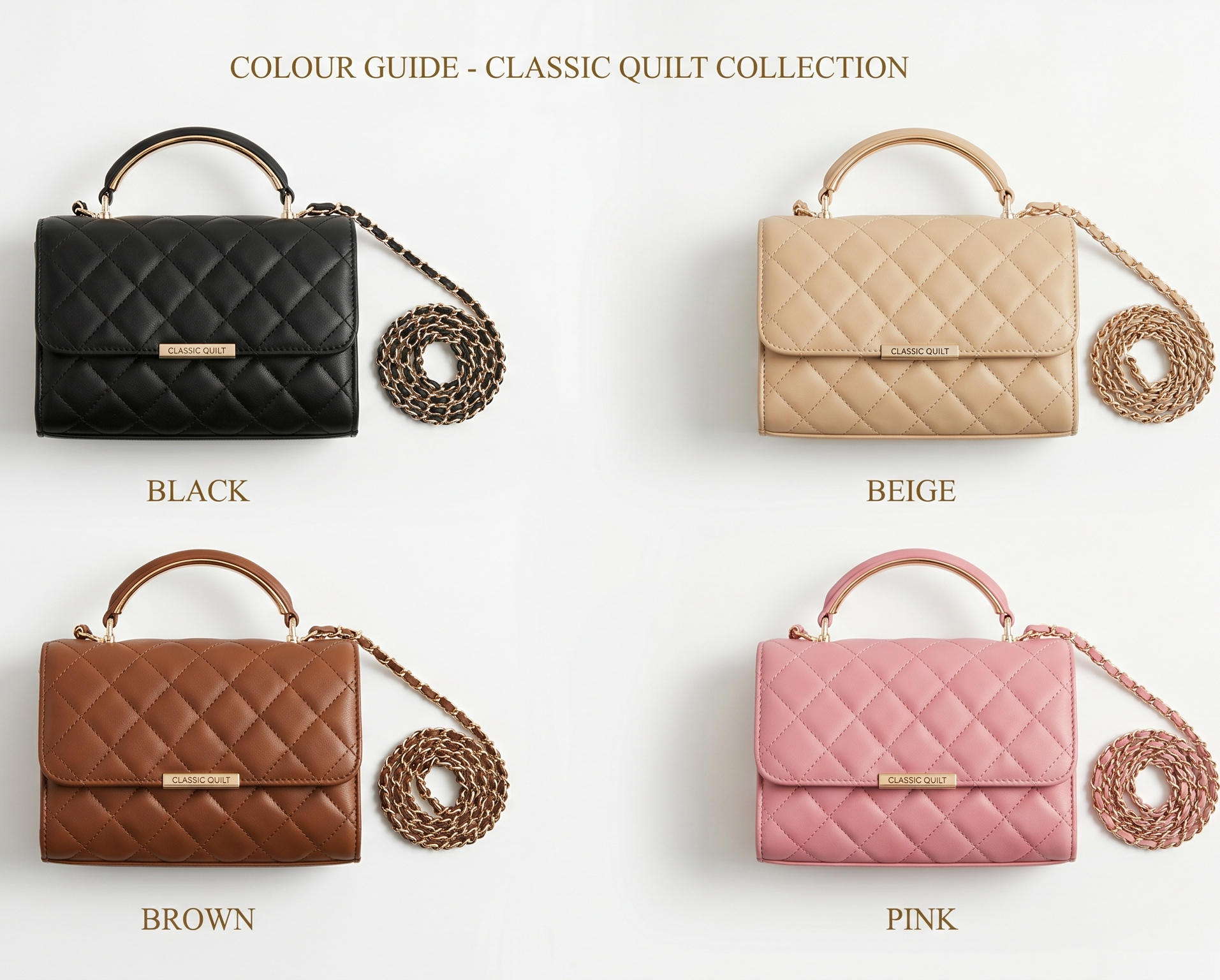 Color Guide: Guess Taschen in Schwarz, Beige, Braun und Pink